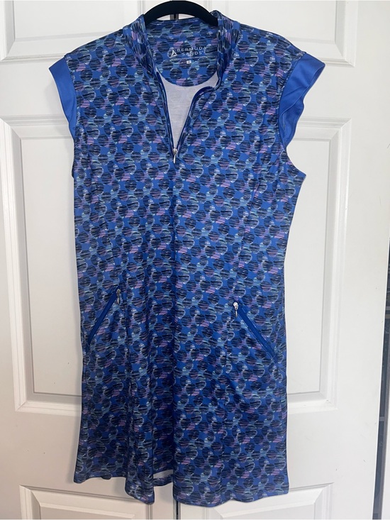 Bermuda Sands Dresses & Skirts - Bermuda Sands Blue Patterned Zip-Front Mini Dress